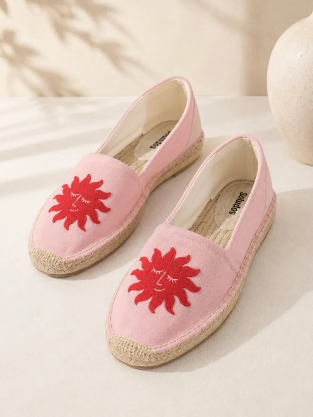Soludos Pink Sun Face Embroidered Espadrille Slip-On Flats Size 8